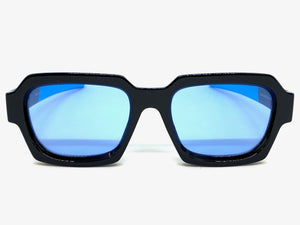 Classic Vintage Retro Style SUNGLASSES Square Black Frame - Blue Lens 1219