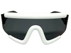 Oversized Exaggerated Modern Rerto Shield Style SUNGLASSES Large White Frame 63290