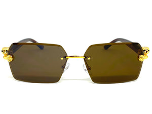 Classy Elegant Sophisticated Modern Luxury Style SUNGLASSES Gold & Brown Frame E0969