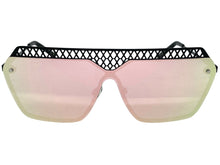 Sleek Modern Retro Shield Style SUNGLASSES Black Frame Pink Lens 10415