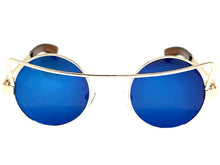 Classic Vintage Retro Steampunk Style SUNGLASSES Round Gold Frame - Blue Lens A137