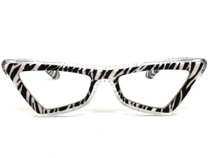 Classy Elegant Modern Retro Cat Eye Style Clear Lens with Slight Tint SUNGLASSES Zebra Frame E1997