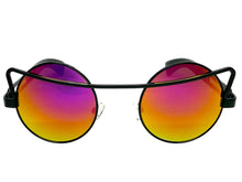 Classic Vintage Retro Steampunk Style SUNGLASSES Round Black Frame - Purple Gold Lens A137