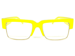 Classy Contemporary Modern Retro Clear Lens EYEGLASSES Neon Yellow & Gold Frame 8259