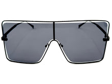 Oversized Futuristic Modern Retro Shield Style SUNGLASSES Large Black Frame 96177