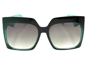Oversized Exaggerated Vintage Retro Style SUNGLASSES X-Large Square Teal Green Frame 49308