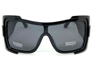 Oversized Modern Retro Wrap Shield Style SUNGLASSES Huge Super Thick Black Frame 1044