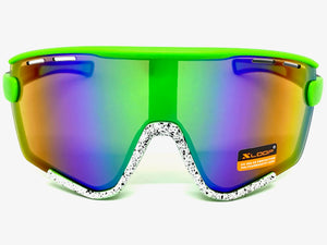 Oversized Retro Sporty Wrap Around Style SUNGLASSES Large Green & White Frame 3694