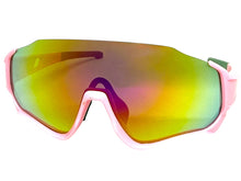 Sporty Retro Wrap Around Shield Style SUNGLASSES Pink Frame Gold Lens E2028