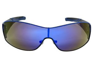 Classic Contemporary Modern Wrap Style SUNGLASSES Sleek Black & Blue Frame 3734