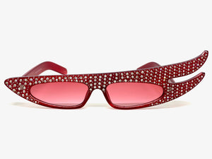 Exaggerated Unusual Funky Vintage Retro Style SUNGLASSES Red Bling Frame 7524