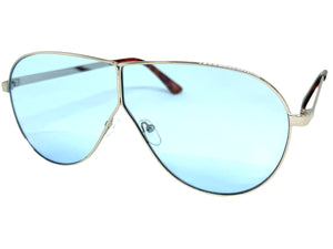 Oversized Modern Retro Shield Style SUNGLASSES Large Silver Frame - Blue Lens 4617