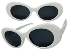 Classic Funky Vintage Retro Style SUNGLASSES Oval White Frame - Dark Lens 1810