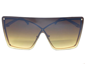 Oversized Exaggerated Modern Retro Shield Style SUNGLASSES Large Flat Brown Lens E0443