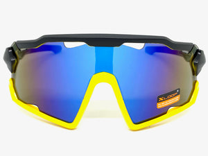 Oversized Retro Sporty Wrap Around Style SUNGLASSES Large Black & Yellow Frame 3693