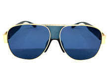 Classic Hardcore Biker Gangster Hip Hop Rapper Style SUNGLASSES Gold & Blue Frame - Blue Lens 4000