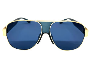 Classic Hardcore Biker Gangster Hip Hop Rapper Style SUNGLASSES Gold & Blue Frame - Blue Lens 4000