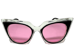 Classic Vintage Retro Cat Eye Style SUNGLASSES Funky Clear & Black Frame 1720