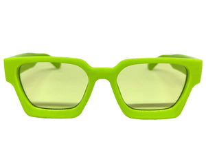 Classic Vintage Retro Style SUNGLASSES Thick Neon Green Frame - Light Green Lens 1402