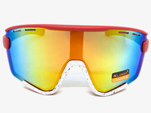 Oversized Retro Sporty Wrap Around Style SUNGLASSES Large Red & White Frame 3694