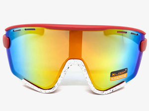 Oversized Retro Sporty Wrap Around Style SUNGLASSES Large Red & White Frame 3694