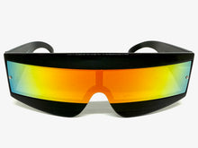 Space Futuristic Robotic Cyclops Shield Costume Party SUNGLASSES Black Frame - Gold Lens K019