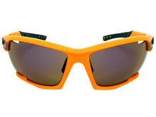 Classic Sporty Wrap Around Style SUNGLASSES Large Neon Orange Frame - Purple Lens 2745