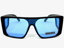 Oversized Modern Retro Shield Style SUNGLASSES Black Frame Blue Lens 9227
