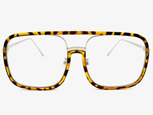Oversized Vintage Retro Style Clear Lens EYEGLASSES Large Tortoise & Silver Frame 53102