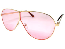 Oversized Modern Retro Shield Style SUNGLASSES Large Rose Gold Frame - Pink Lens 4617