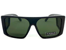 Oversized Modern Retro Shield Style SUNGLASSES Black Frame Green Lens 9227