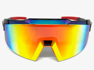 Oversized Retro Sporty Wrap Around Shield Style SUNGLASSES Large Frame - Gold Lens 80963