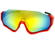 Sporty Retro Wrap Around Shield Style SUNGLASSES Red Frame Gold Lens E2028