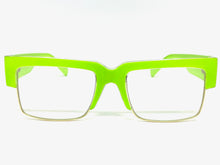 Classy Contemporary Modern Retro Clear Lens EYEGLASSES Neon Green & Gold Frame 8259