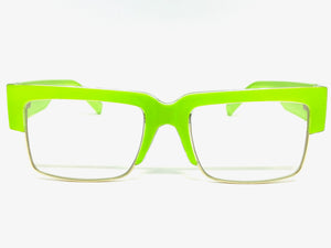 Classy Contemporary Modern Retro Clear Lens EYEGLASSES Neon Green & Gold Frame 8259