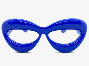 Oversized Exaggerated Retro Clear Lens EYEGLASSES Large Blue Optical Frame - RX Capable 80555