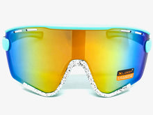 Oversized Retro Sporty Wrap Around Style SUNGLASSES Large Aqua & White Frame 3694