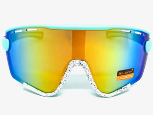 Oversized Retro Sporty Wrap Around Style SUNGLASSES Large Aqua & White Frame 3694