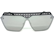 Sleek Modern Retro Shield Style SUNGLASSES Black Frame Chrome Lens 10415