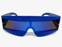 Space Futuristic Robotic Cyclops Shield Costume Party SUNGLASSES Blue Frame - Blue Lens K019
