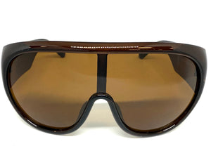 Oversized Exaggerated Modern Rerto Shield Style SUNGLASSES Large Brown Frame 68246