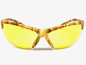 Classic Sporty Wrap Around HD Yellow Lens SUNGLASSES Light Tone Camouflage Frame 2250