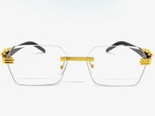 Classy Elegant Sophisticated Luxury Style Clear Lens EYEGLASSES Gold & Wooden Frame E0958