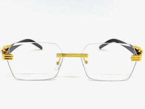 Classy Elegant Sophisticated Luxury Style Clear Lens EYEGLASSES Gold & Wooden Frame E0958