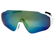 Sporty Retro Wrap Around Shield Style SUNGLASSES White Frame Green Lens E2028