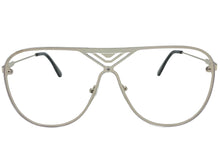 Oversized Modern Retro Shield Style Clear Lens SUNGLASSES Large Silver Frame 4294
