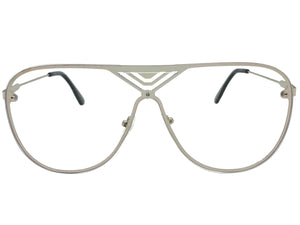 Oversized Modern Retro Shield Style Clear Lens SUNGLASSES Large Silver Frame 4294