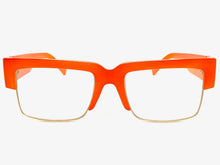 Classy Contemporary Modern Retro Clear Lens EYEGLASSES Neon Orange & Gold Frame 8259