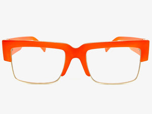 Classy Contemporary Modern Retro Clear Lens EYEGLASSES Neon Orange & Gold Frame 8259