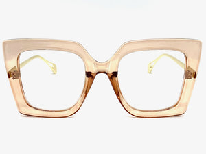 Oversized Exaggerated Retro Cat Eye Clear Lens EYEGLASSES Large Nude & Gold  Optical Frame - RX Capable 1152